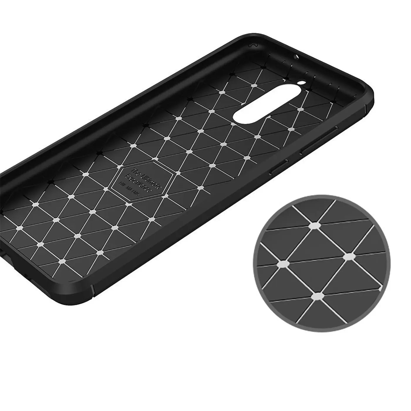 Schwarze Carbon-Hülle, Innenansicht, mit Rautenmuster, für Huawei Mate 10 Lite