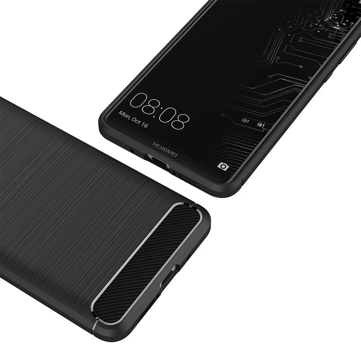 Schwarze Carbon-Hülle mit gebürsteter Oberfläche, Huawei Mate 10 Pro, von oben links
