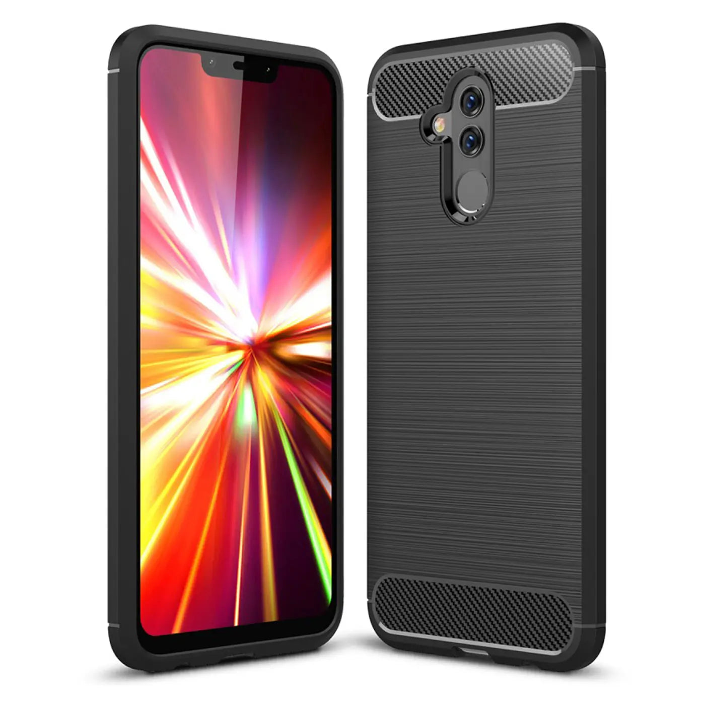 Schwarze Carbon-Hülle, Vorder- und Rückseite, für Huawei Mate 20 Lite.