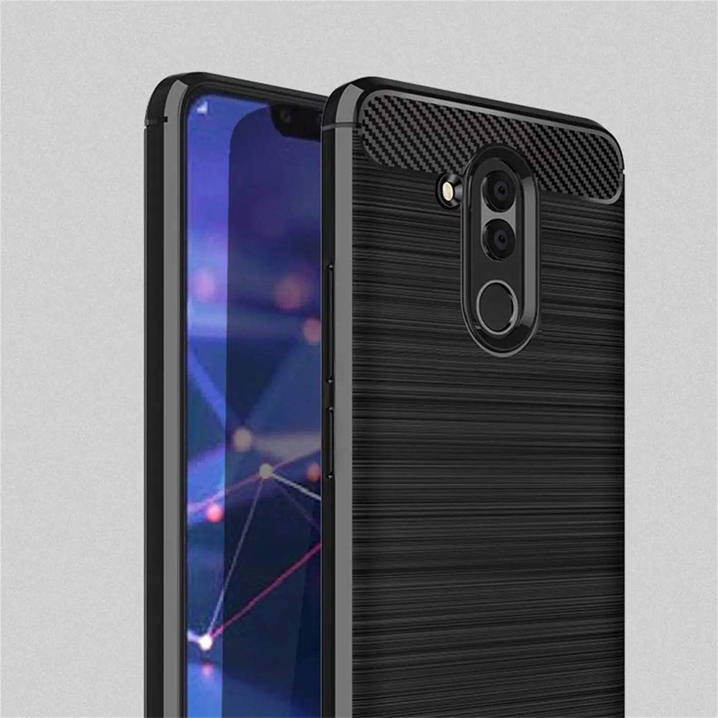 Schwarze Carbon-Hülle mit gebürsteter Textur für Huawei Mate 20 Lite, Seitenansicht