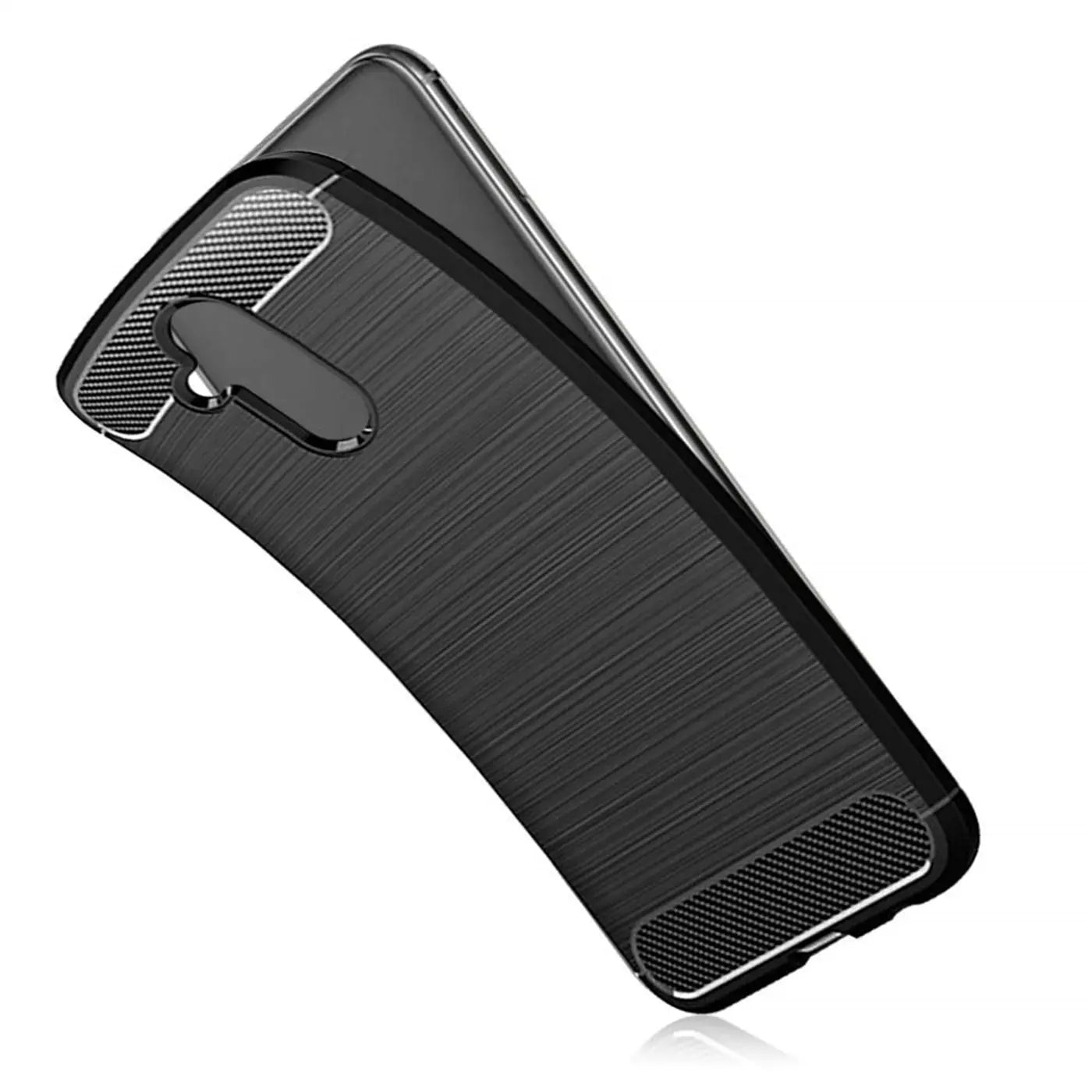 Schwarze Carbon-Hülle für Huawei Mate 20 Lite, von schräg oben fotografiert.