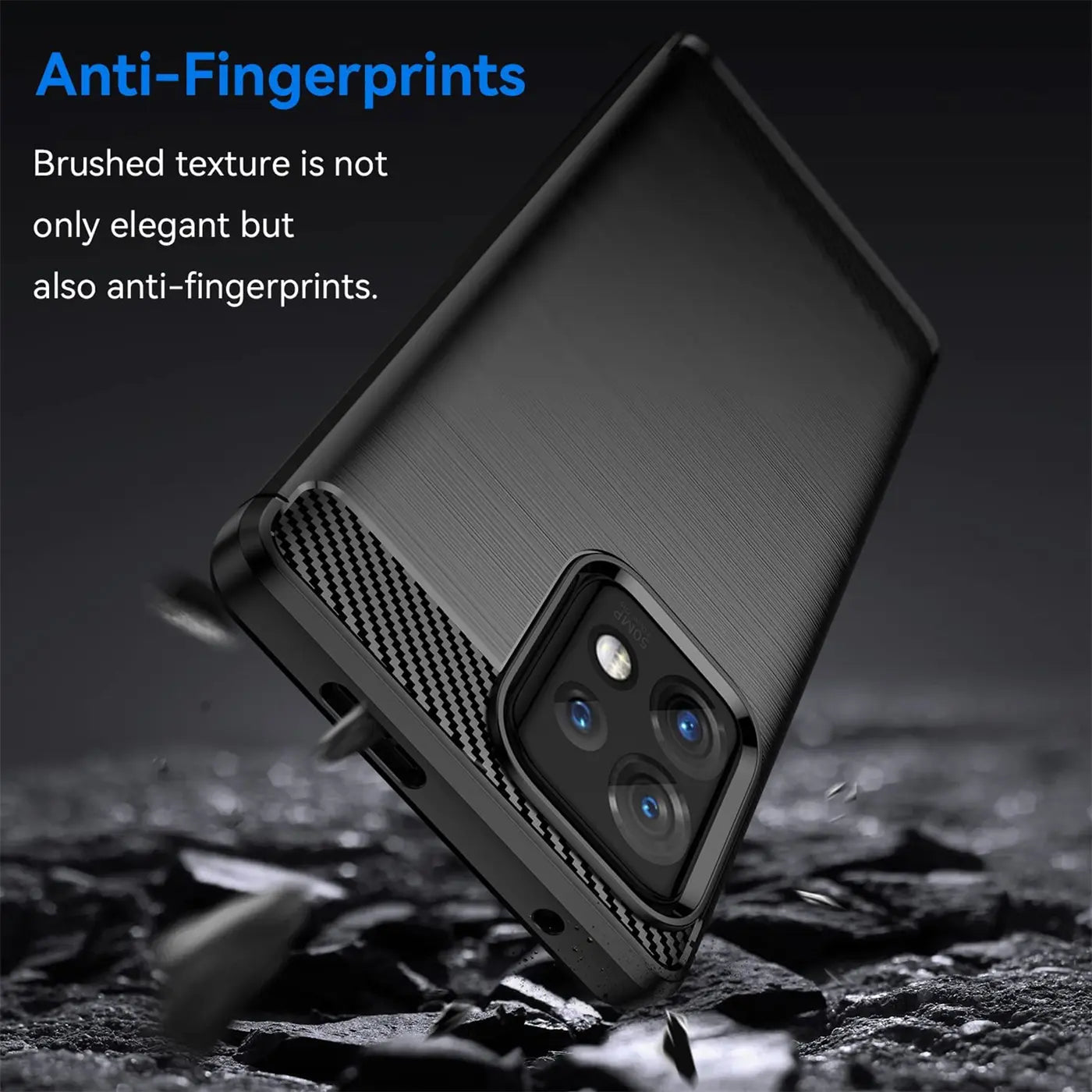 Schwarze Carbon-Hülle, Rückansicht, Motorola Edge 40 Pro mit Kamera
