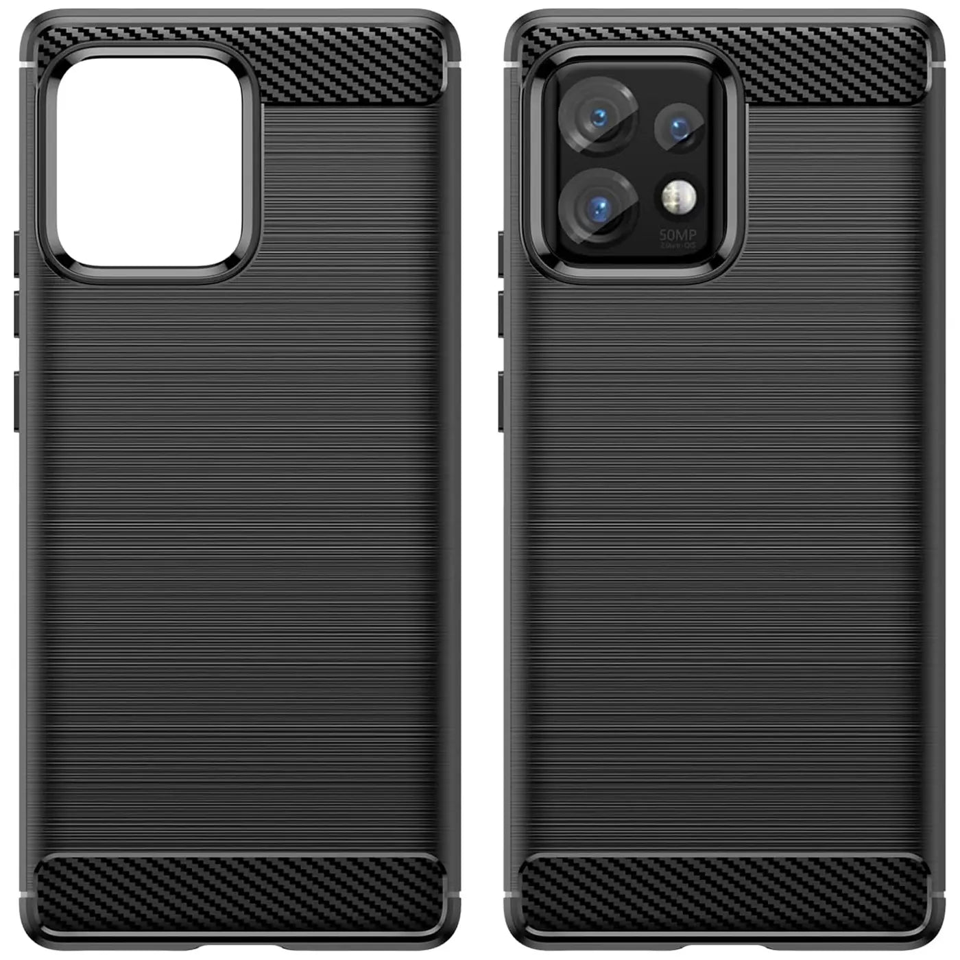 Schwarze Carbon-Hülle, Vorder- und Rückseite, für Motorola Edge 40 Pro.