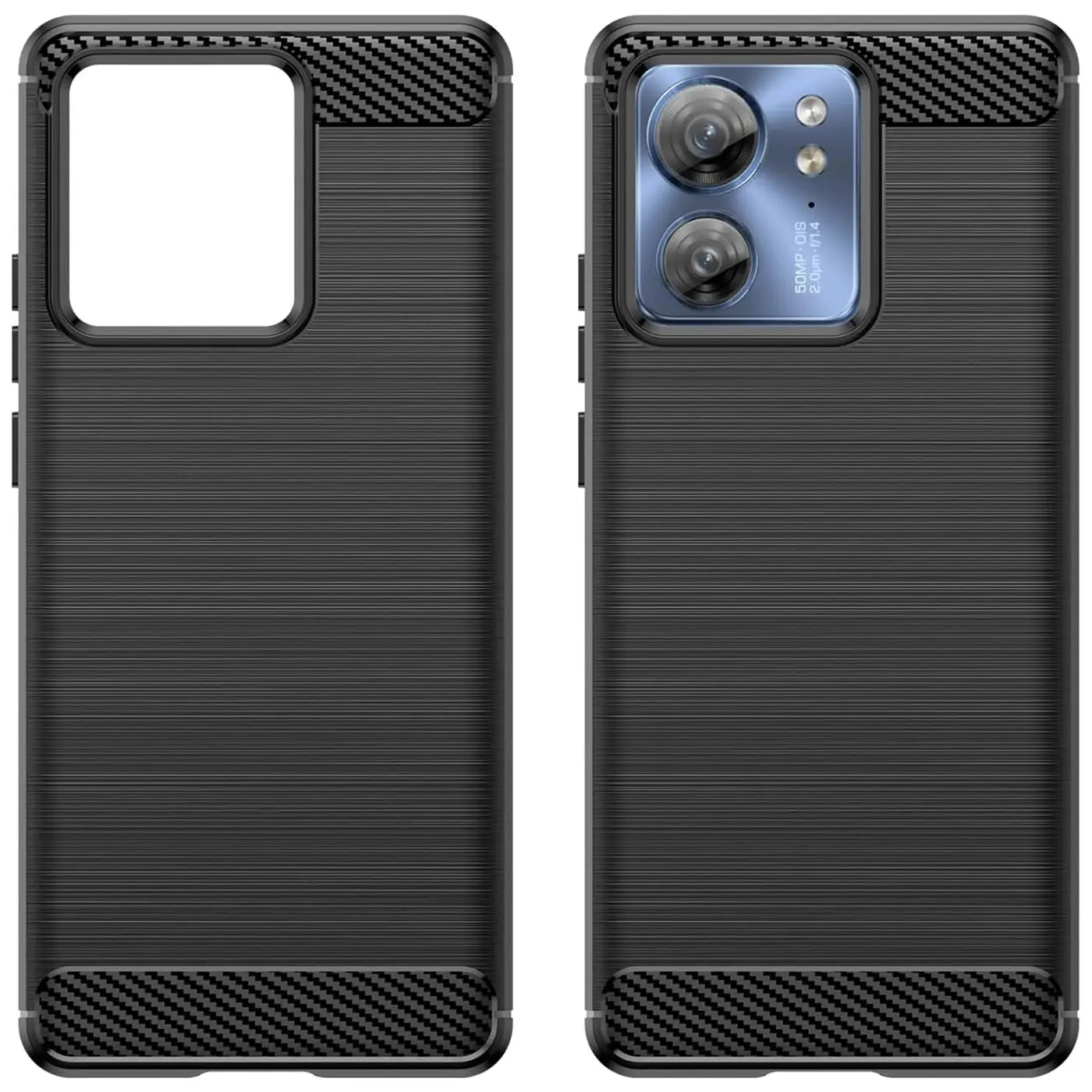 Schwarze Carbon-Hülle, Vorder- und Rückseite, für Motorola Edge 40.
