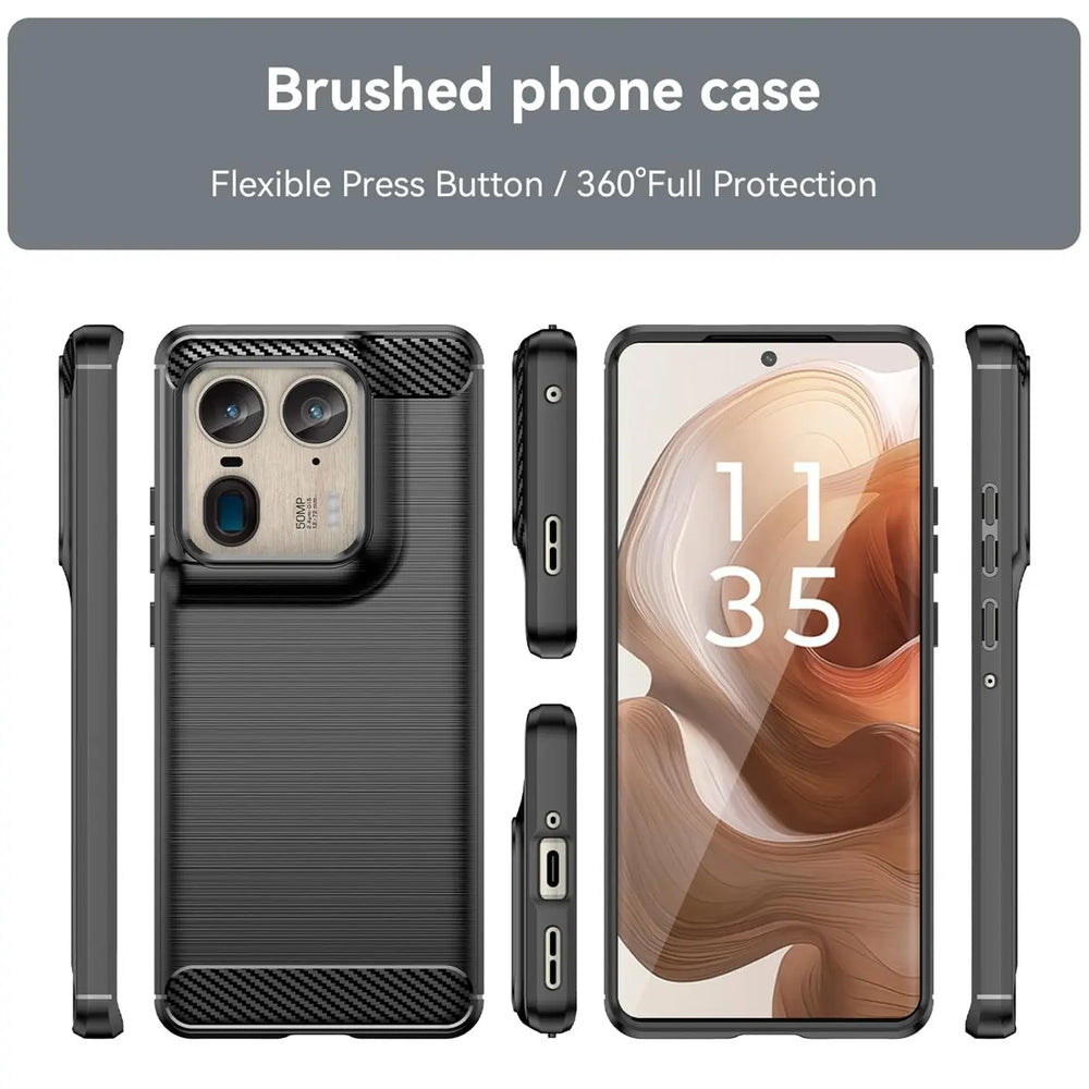 Schwarze Carbon-Hülle, verschiedene Ansichten, Motorola Edge 50 Ultra.