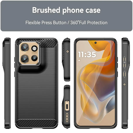 Schwarze Carbon-Hülle, verschiedene Ansichten, Motorola Edge 60 Neo mit Kameramodul.