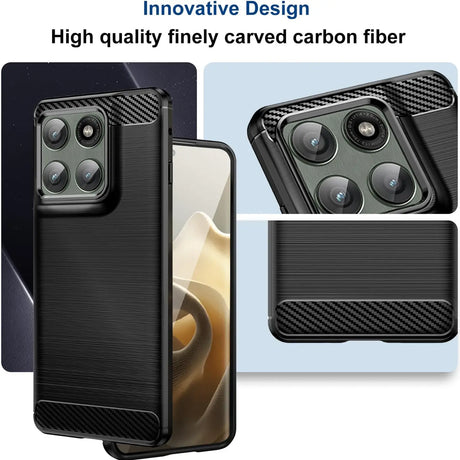 Schwarze Carbon-Hülle, von vorne/seitlich, zeigt Motorola Edge 60 Pro Kamera.