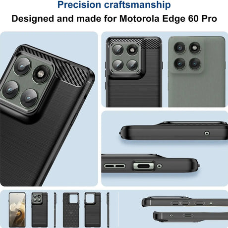 Schwarze Carbon-Hülle für Motorola Edge 60 Pro, Nahaufnahme, Rückseite, Seitenansicht