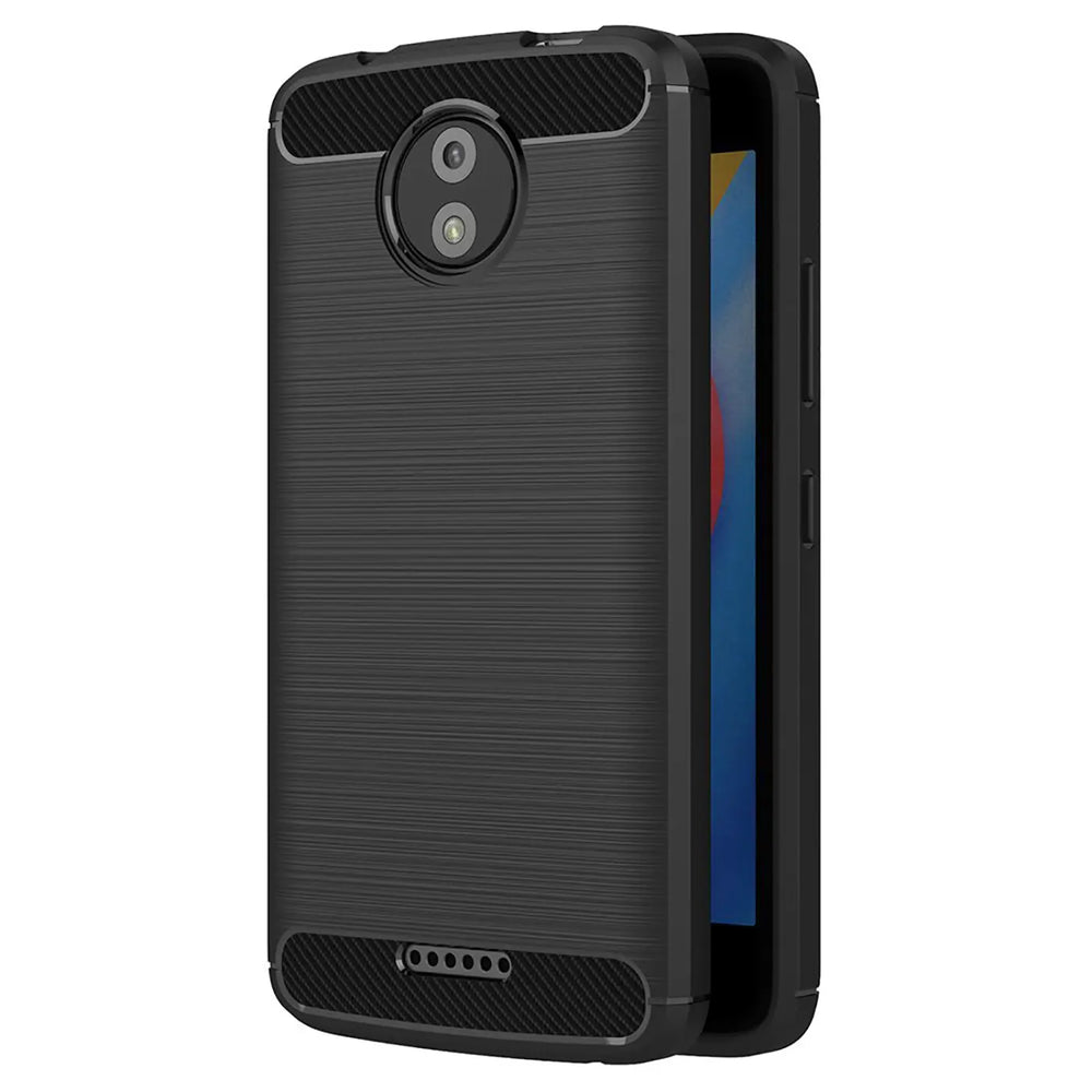 Schwarze Carbon-Hülle für Motorola Moto C, Rückansicht, leicht schräg