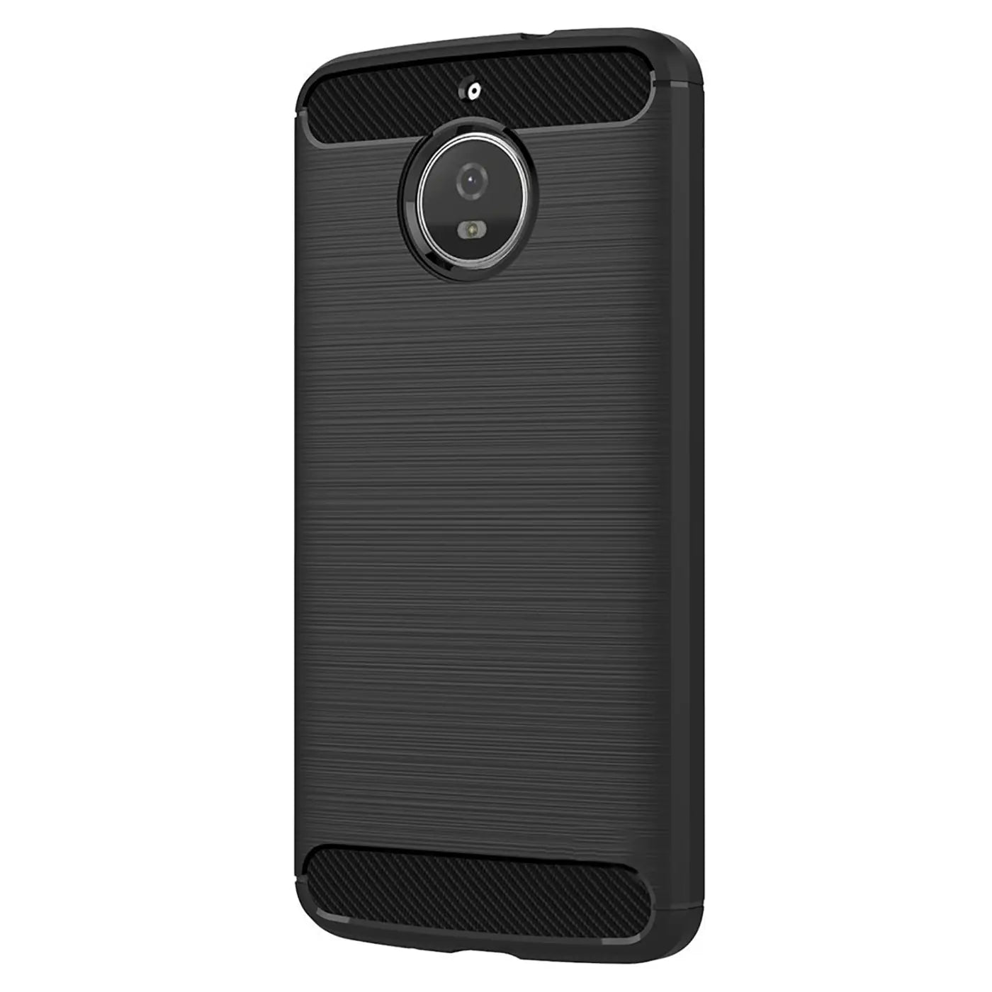 Schwarze Carbon-Hülle für Motorola Moto E4 Plus, Rückansicht, gebürstete Textur