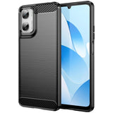Dunkelgraue Carbon-Hülle mit gebürsteter Oberfläche, seitlicher Blick, Motorola Moto G06/G06 Power.