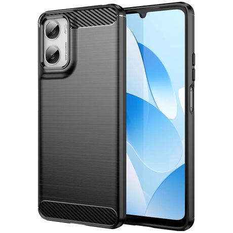 Dunkelgraue Carbon-Hülle mit gebürsteter Oberfläche, seitlicher Blick, Motorola Moto G06/G06 Power.