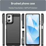Dunkelgraue Carbon-Hülle, verschiedene Ansichten, mit Motorola Moto G06/G06 Power.