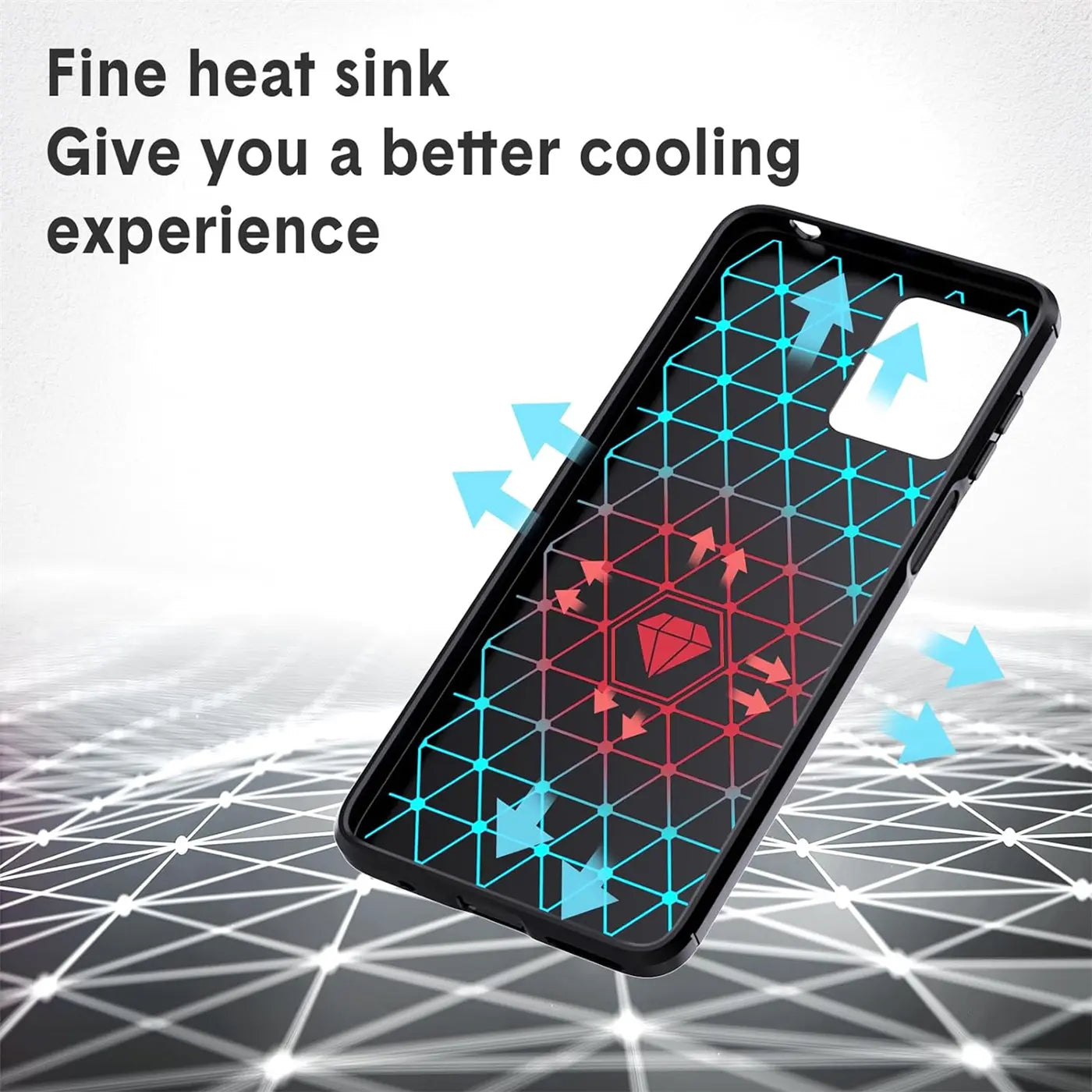 Schwarze Carbon-Hülle, Rückseite mit Wabenmuster, für Motorola Moto G14, aus der Vogelperspektive.