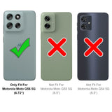 Drei Rückseiten von Handys: links Motorola Moto G56 5G mit grünem Haken, Mitte/rechts andere Modelle mit rotem Kreuz.