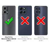 Rückseite Motorola Moto G85 5G, grau, mit grünem Haken. Daneben zwei nicht passende Modelle.