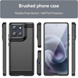 Graue Carbon-Hülle, verschiedene Ansichten, mit Motorola Moto G86 5G/Power 5G.