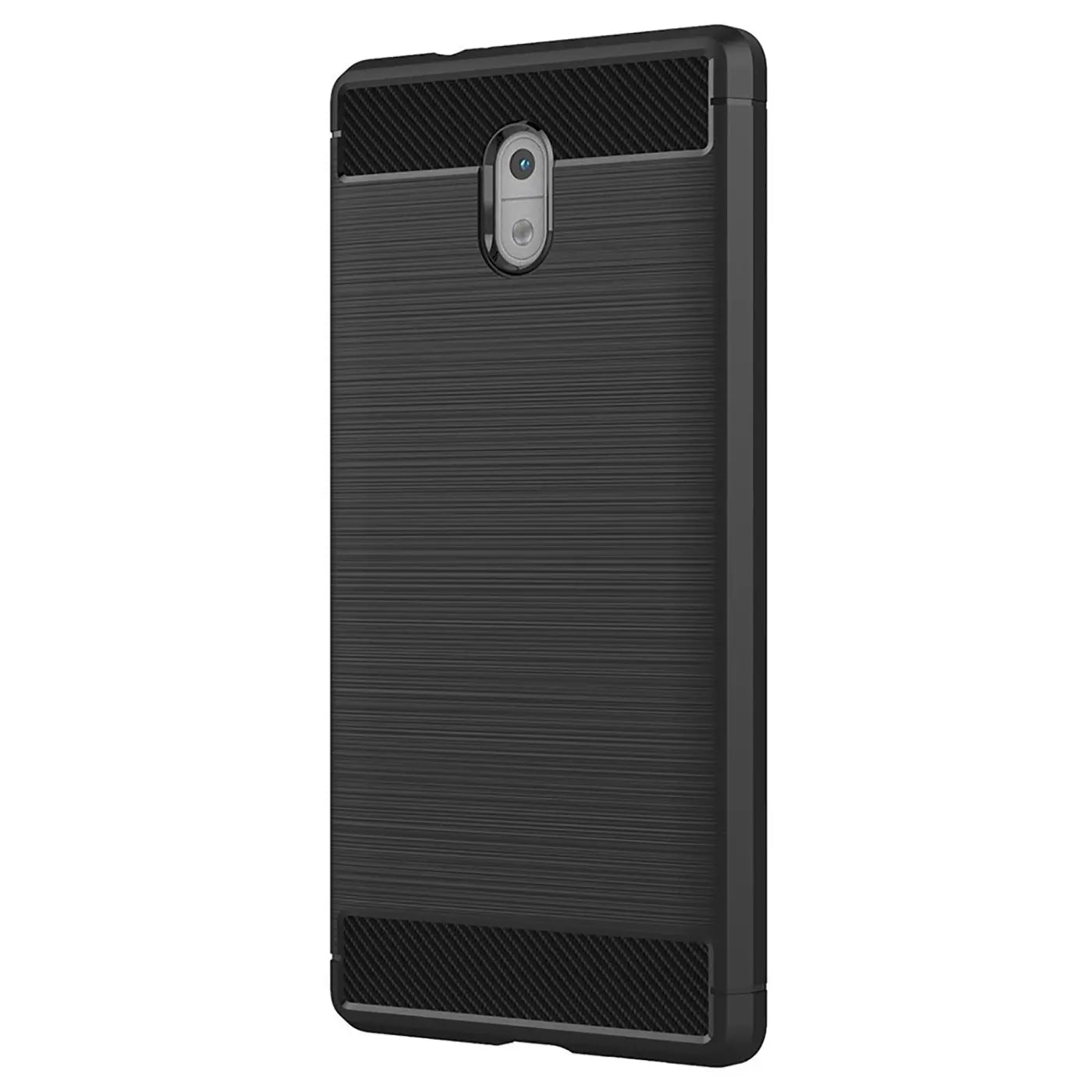 Schwarze Carbon-Hülle mit gebürsteter Textur, von schräg oben, für Nokia 3.