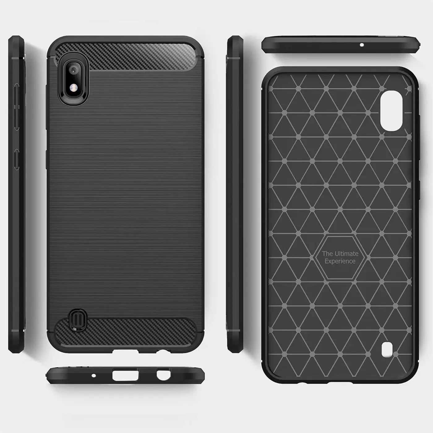 Schwarze Carbon-Hülle, Vorder- und Rückansicht, für Samsung Galaxy A10