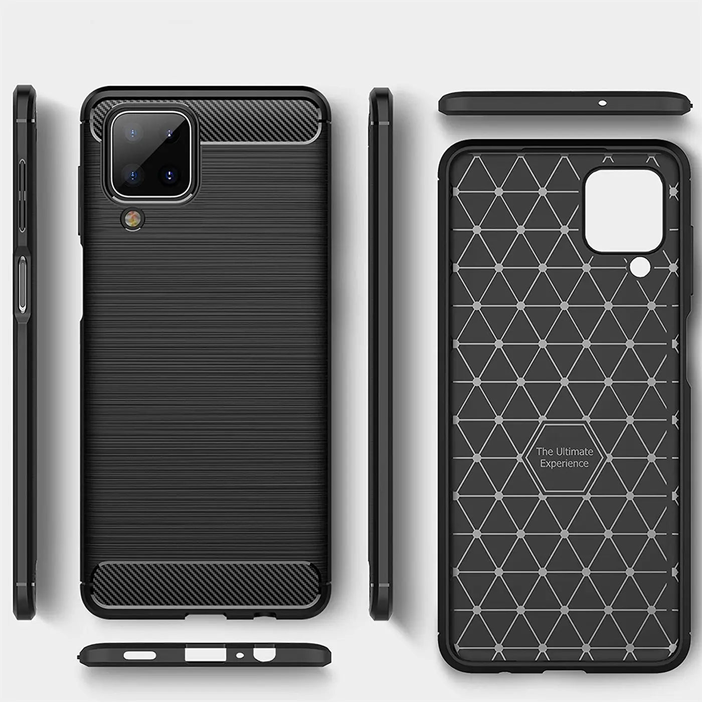 Schwarze Carbon-Hülle, Vorder- und Rückansicht, mit Muster, für Samsung Galaxy A12/M12