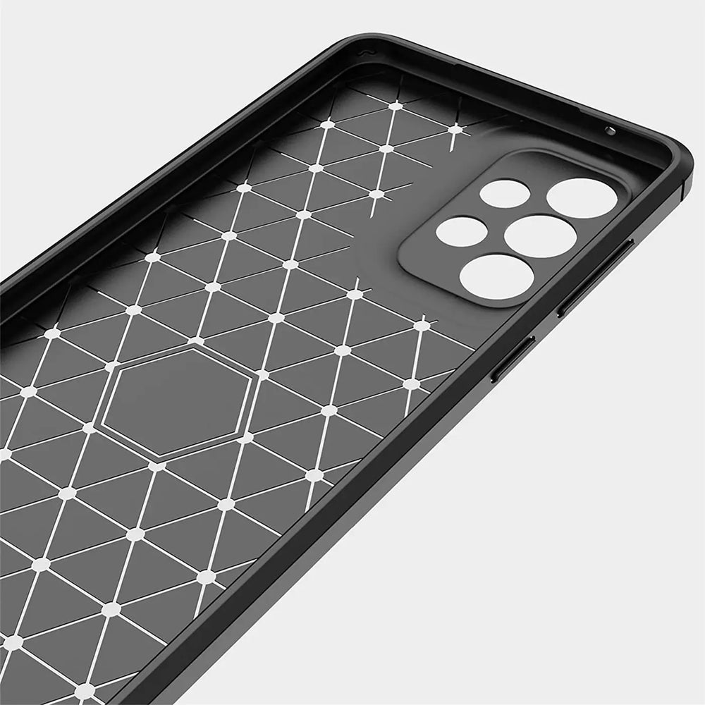 Schwarze Carbon-Hülle, Rückseite mit geometrischem Muster, für Samsung Galaxy A33 5G.