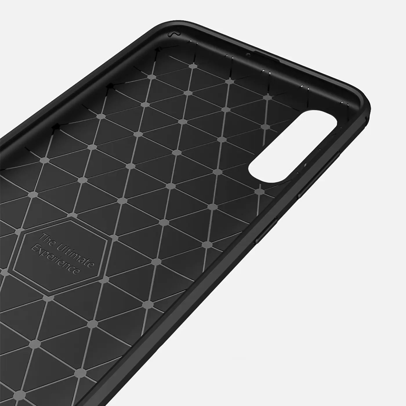 Schwarze Carbon-Hülle, Innenseite mit Wabenmuster, für Samsung Galaxy A50/A30s.