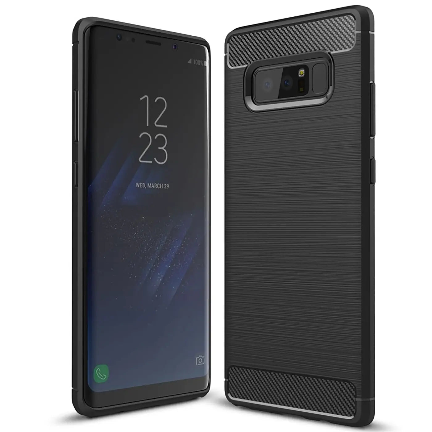 Schwarze Carbon-Hülle, Vorder- und Rückansicht, Samsung Galaxy Note 8.