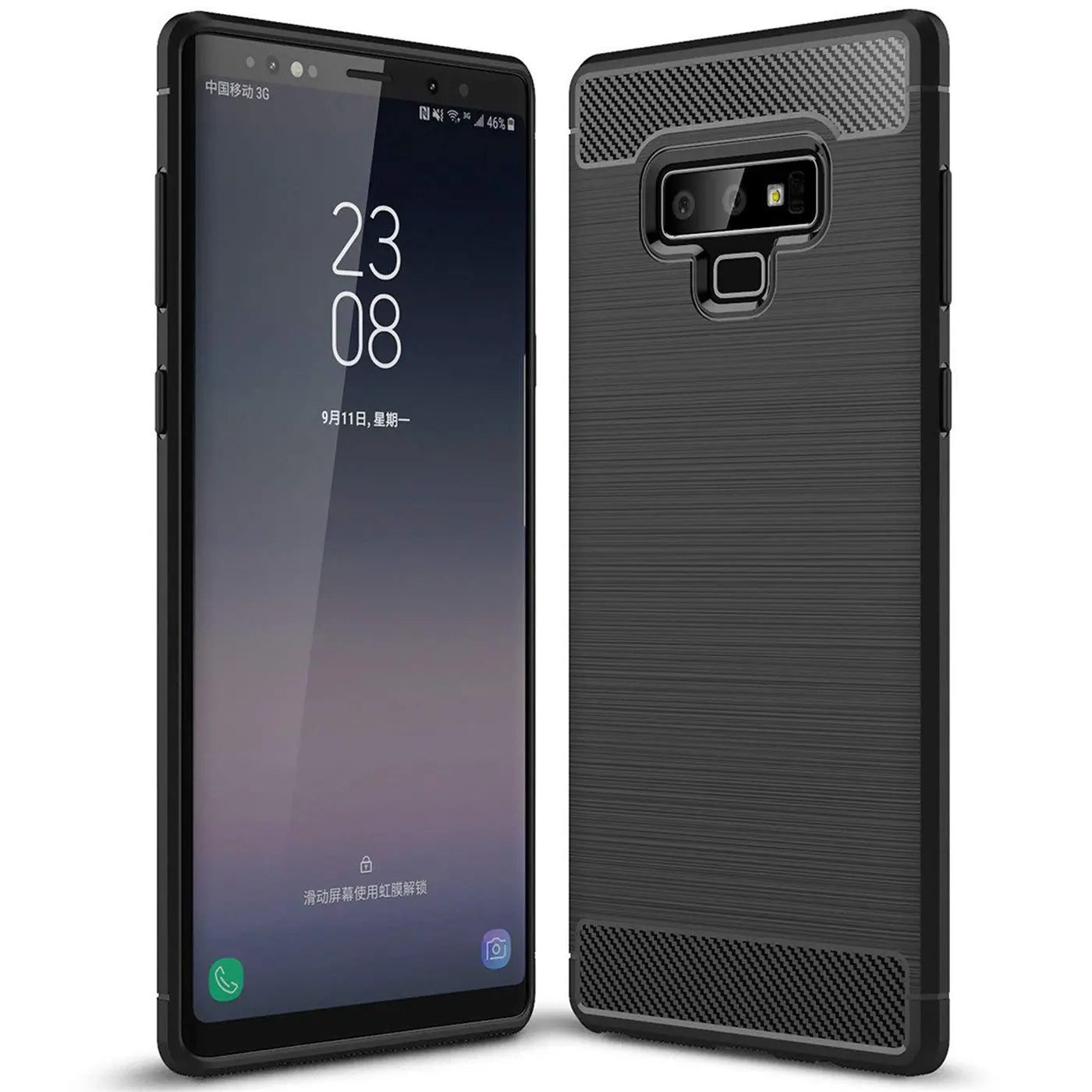 Schwarze Carbon-Hülle, Rückansicht, für Samsung Galaxy Note 9