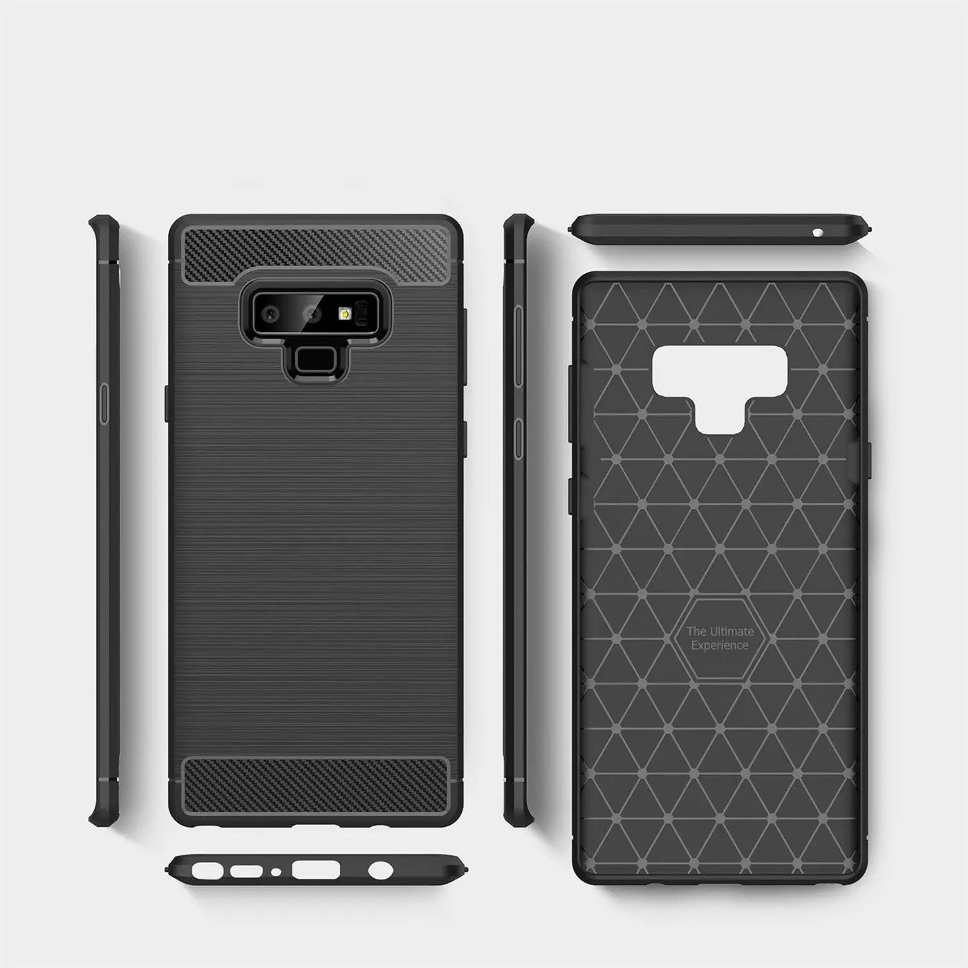 Schwarze Carbon-Hülle für Samsung Galaxy Note 9, Rückansicht und Innenseite