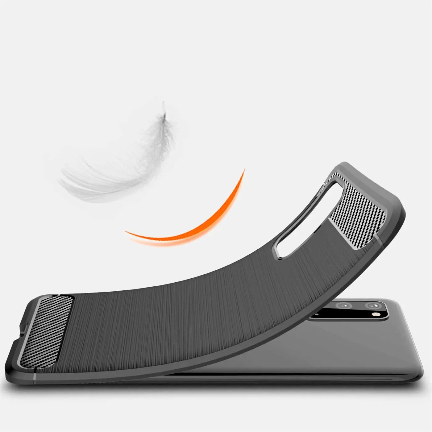 Dunkelgraue Carbon-Hülle, von der Seite, auf Samsung Galaxy S20