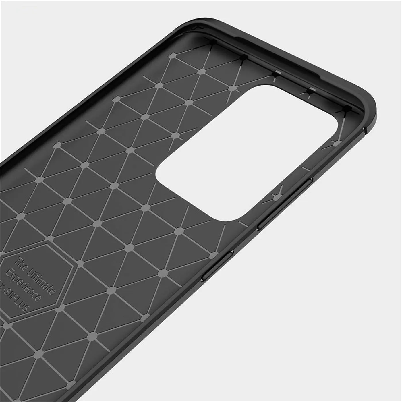 Schwarze Carbon-Hülle, Innenansicht, Ausschnitt für Kamera des Samsung S20 Ultra.