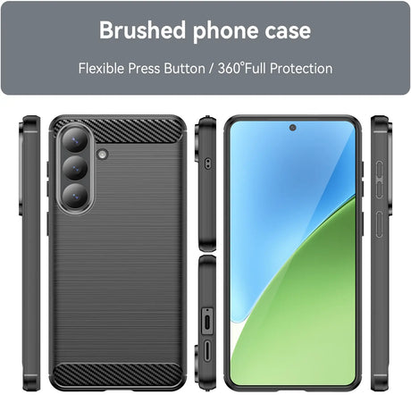 Dunkelgraue Carbon-Hülle, verschiedene Ansichten, zeigt Samsung S26 Plus.