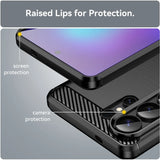 Schwarze Carbon-Hülle mit Kameraschutz für Samsung S26 Ultra, Nahaufnahme, von oben