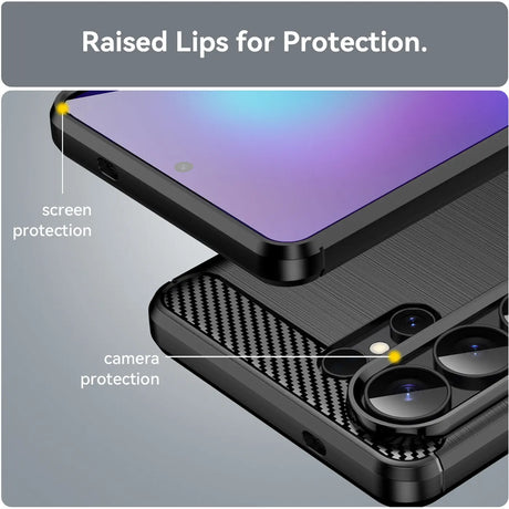Schwarze Carbon-Hülle mit Kameraschutz für Samsung S26 Ultra, Nahaufnahme, von oben