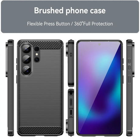 Dunkelgraue Carbon-Hülle, verschiedene Ansichten, mit Samsung S26 Ultra