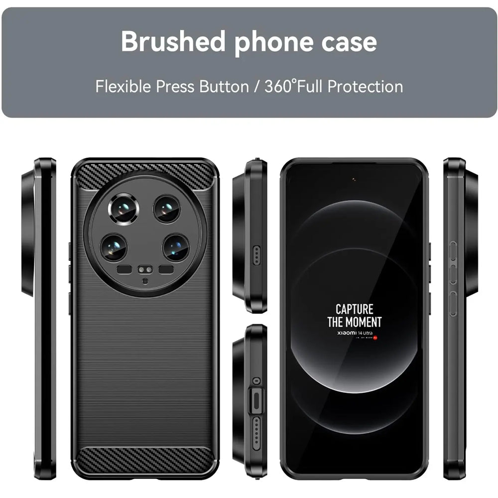 Schwarze Carbon-Hülle, verschiedene Ansichten, Xiaomi 14 Ultra.