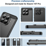 Schwarze Carbon-Hülle für Xiaomi 15T Pro, von schräg vorne und von hinten gezeigt.