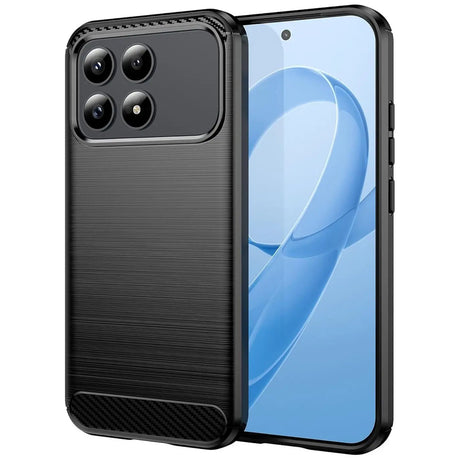 Schwarze Carbon-Hülle mit gebürsteter Oberfläche, seitliche Ansicht, zeigt Xiaomi Poco F8 Pro.