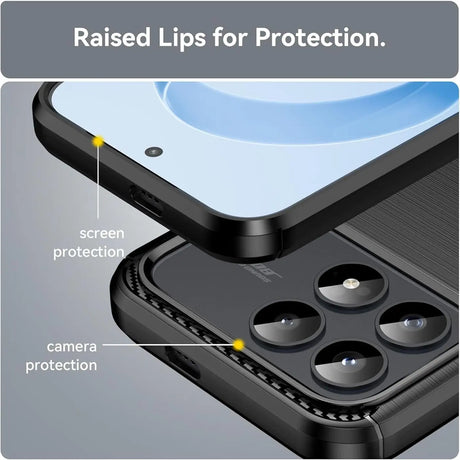 Schwarze Carbon Hülle mit erhöhten Rändern für Xiaomi Poco F8 Pro, Nahaufnahme