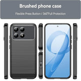 Schwarze Carbon-Hülle für Xiaomi Poco F8 Pro, verschiedene Ansichten, stoßfest.