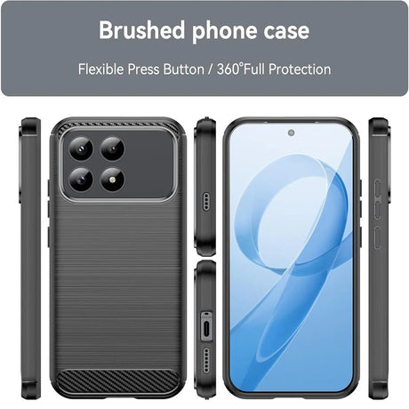 Schwarze Carbon-Hülle für Xiaomi Poco F8 Pro, verschiedene Ansichten, stoßfest.