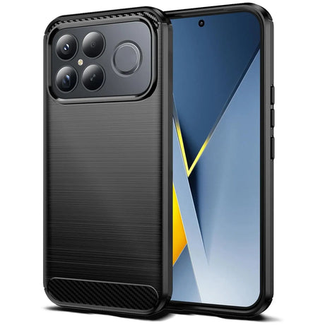 Schwarze Carbon-Hülle für Xiaomi Poco F8 Ultra, von vorne schräg gezeigt.