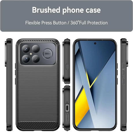 Dunkelgraue Carbon-Hülle, verschiedene Ansichten, mit Xiaomi Poco F8 Ultra.