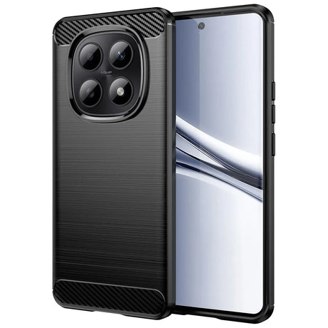 Schwarze Carbon-Hülle mit gebürsteter Textur, Seitenansicht, zeigt Xiaomi Redmi Note 15 5G.