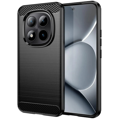 Schwarze Carbon-Hülle mit gebürsteter Oberfläche, von vorne links, zeigt Xiaomi Redmi Note 15 Pro+ 5G.