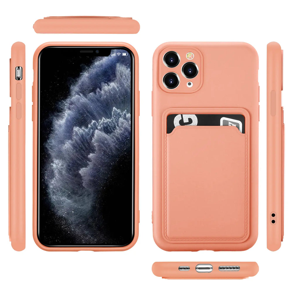 iPhone 11 Pro Max Handyhülle in Rosa mit Kameraschutz und Kartenfach