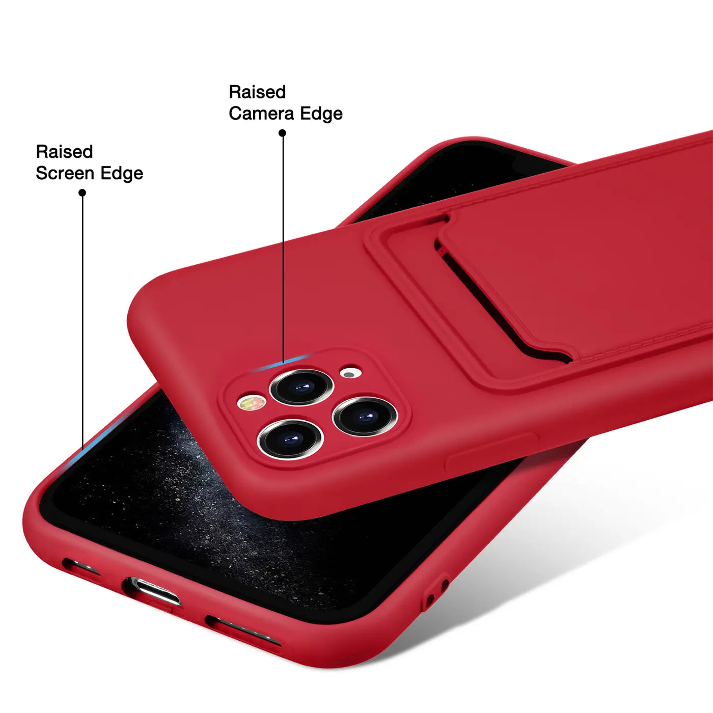 Rote Slim Hülle mit Kartenfach für iPhone 11 Pro Max, aus Silikon, von schräg oben