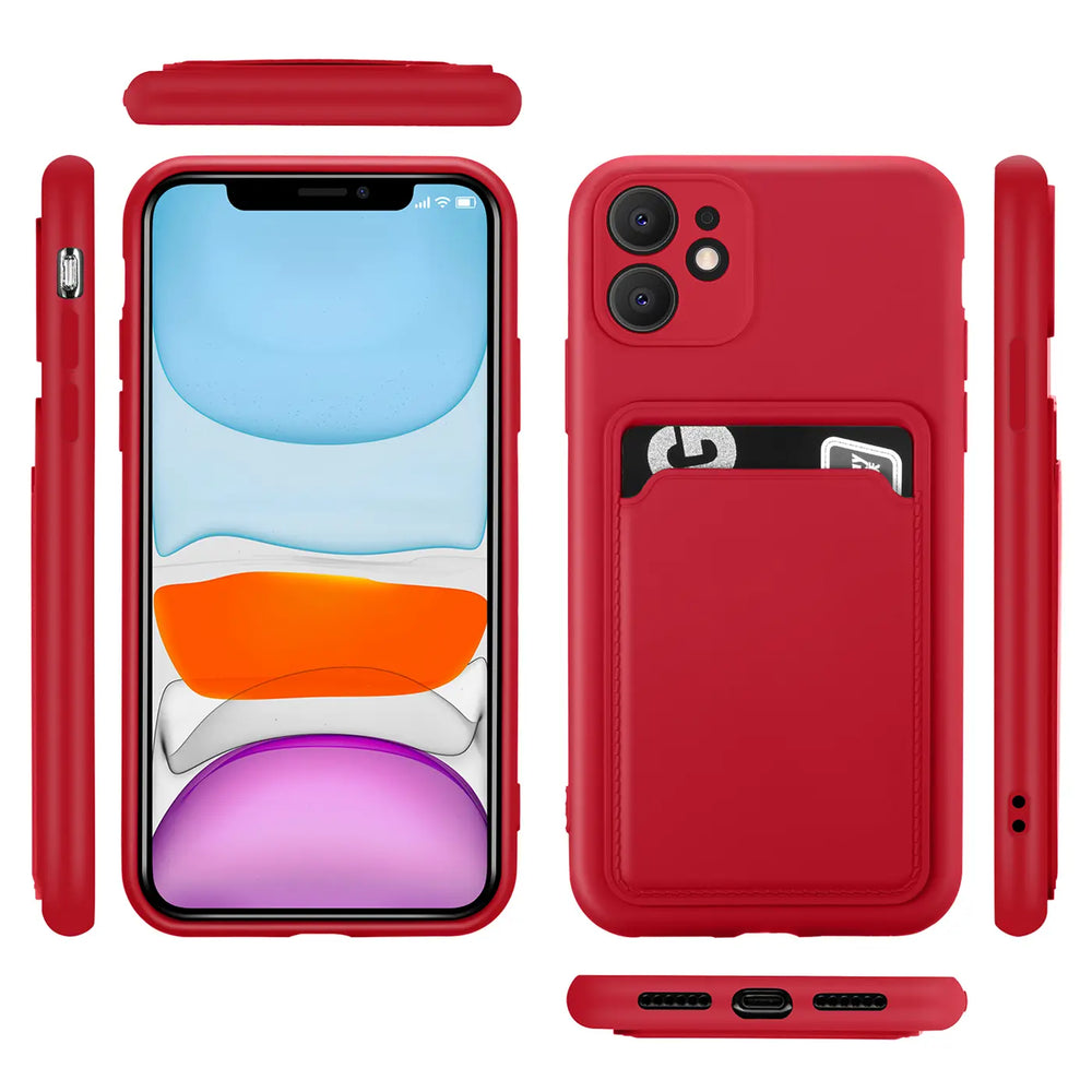 iPhone 11 Handyhülle in Rot mit Kameraschutz und Kartenfach