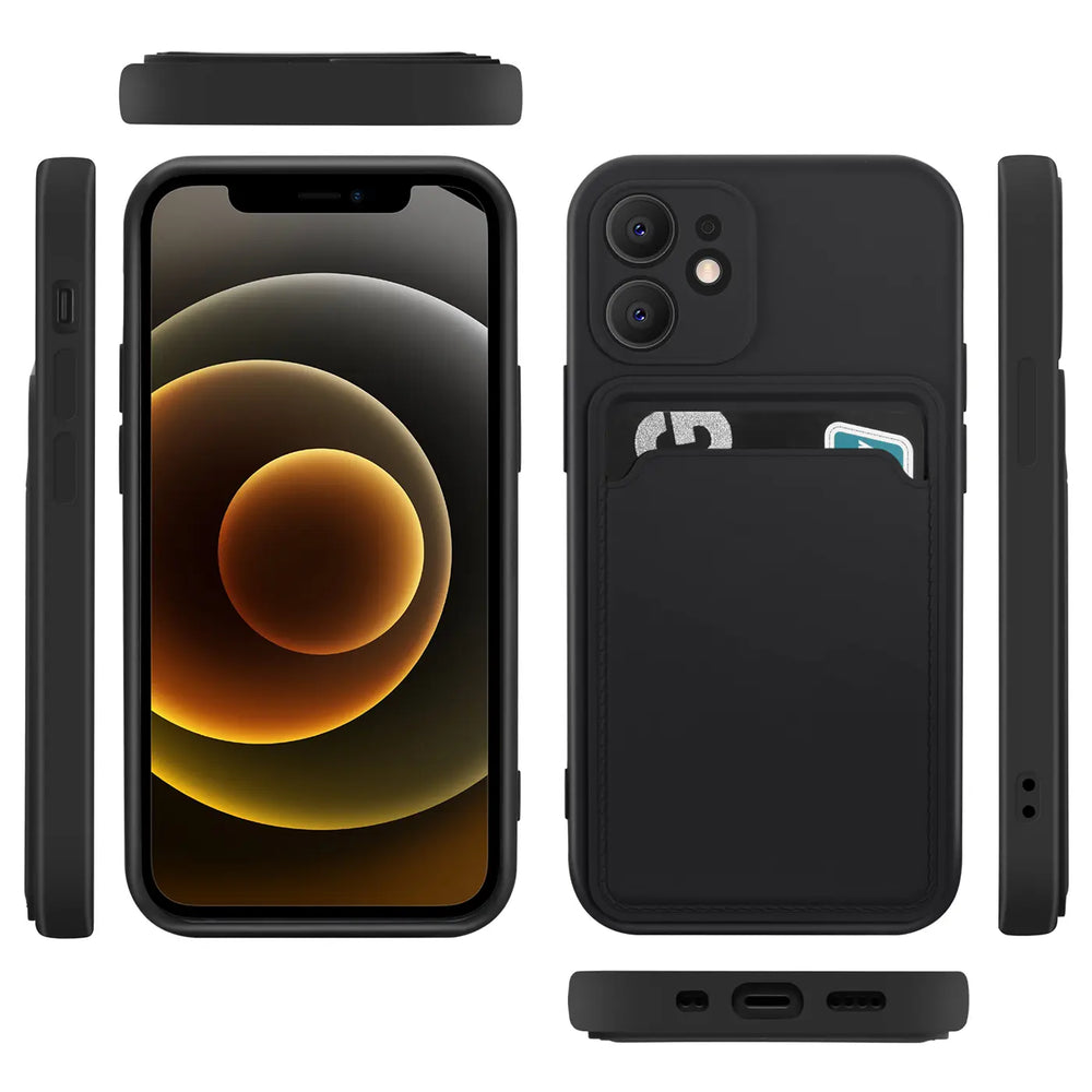 iPhone 12 Mini Handyhülle in Schwarz mit Kameraschutz und Kartenfach