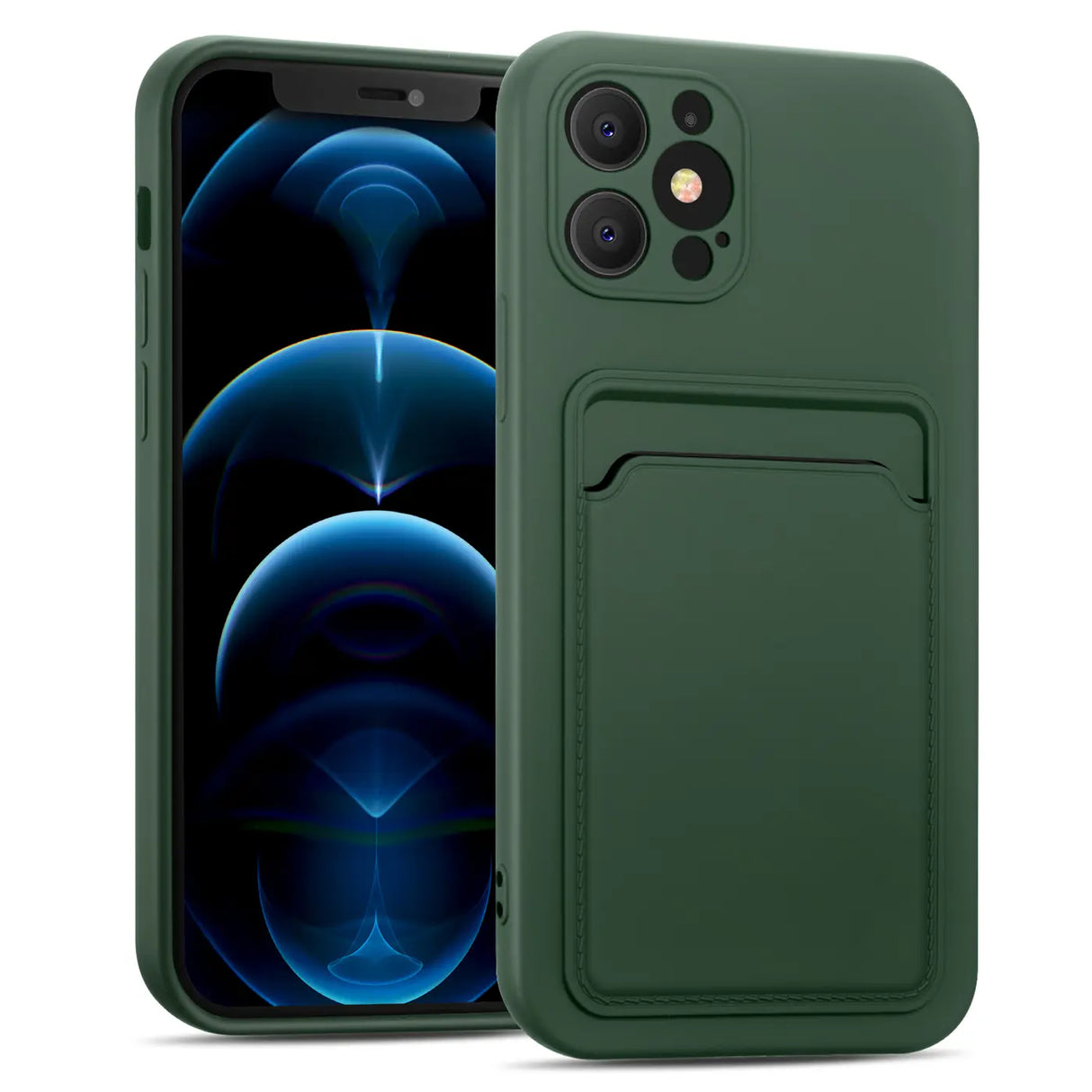 iPhone 12 Pro Max Handyhülle in Grün mit Kameraschutz und Kartenfach